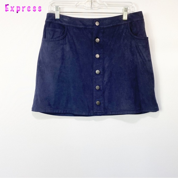 Express-Dark Blue Button Up A-Line Mini Skirt sz 8 - Picture 2 of 8